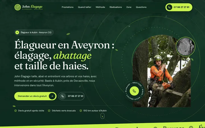 Page d'accueil du site John Élagage